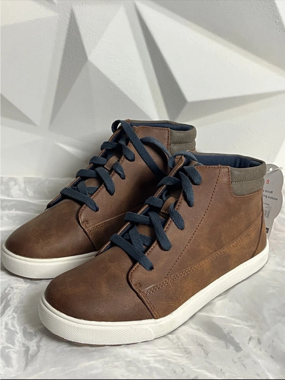 Boys Brown High-Top Casual Sneakers with Navy Laces